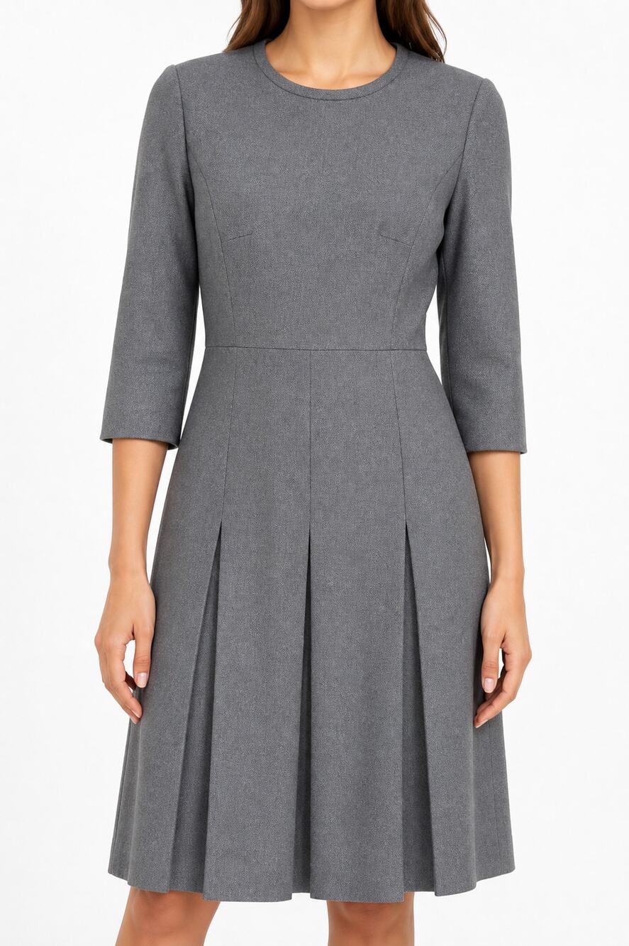 Vintage Private Label Ernst Strauss Gray Pleated Wool Career Dress Sz 14 70s 80s